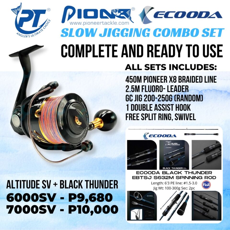 NEW COMBO Pioneer Altitude SV and Ecooda Black Thunder Slow Jigging Spinning Combo Set